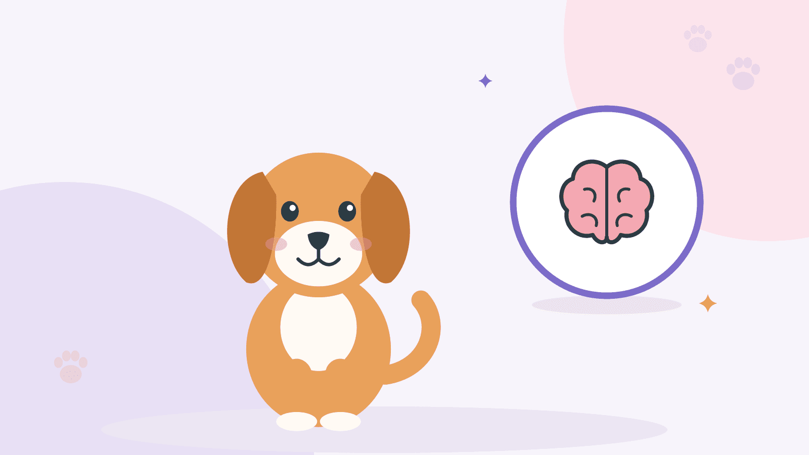 Turuncu bir köpek oturuyor; yanında beyin simgesi var