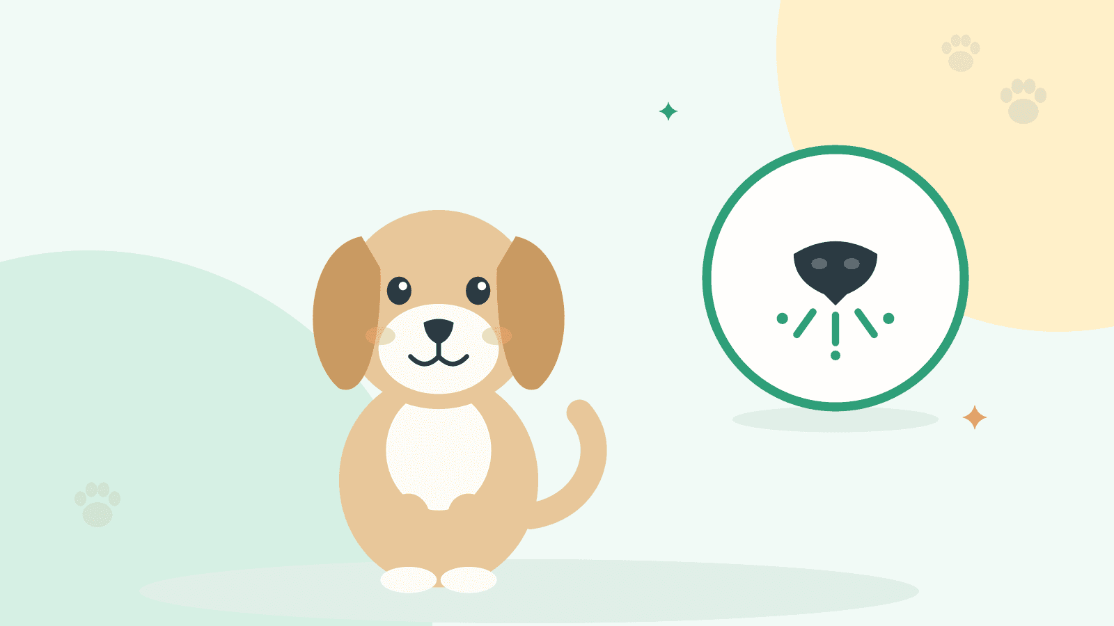 Bej bir köpek oturuyor; yanında hapşıran burun simgesi var