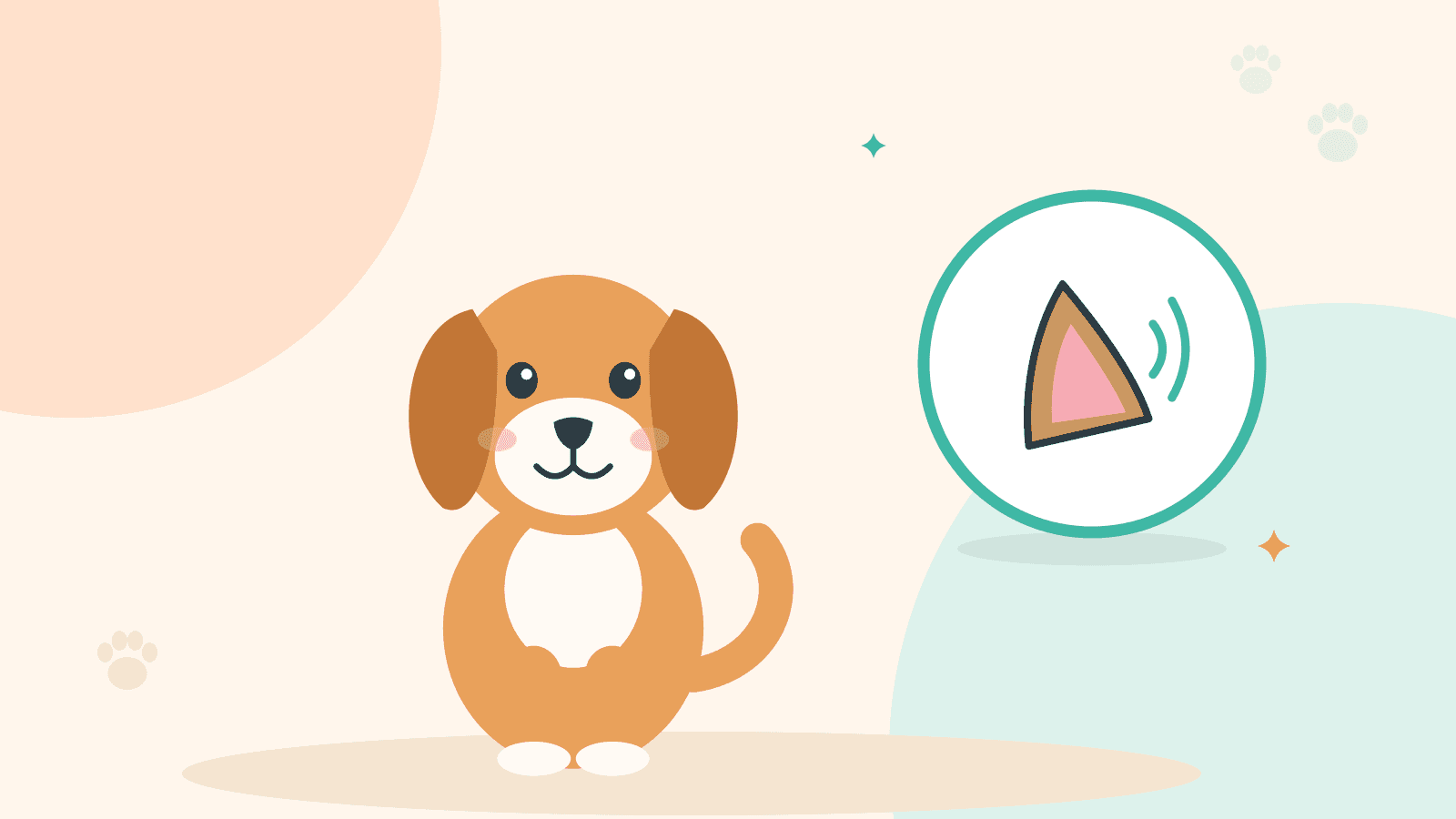 Turuncu bir köpek oturuyor; yanında kaşınan kulak simgesi var