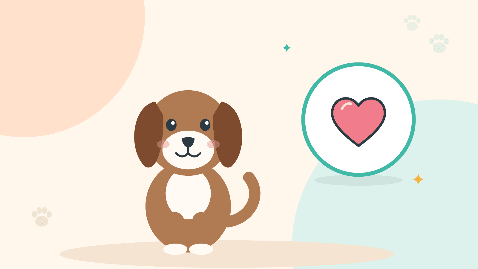 Kahverengi bir köpek oturuyor; yanında kalp simgesi var